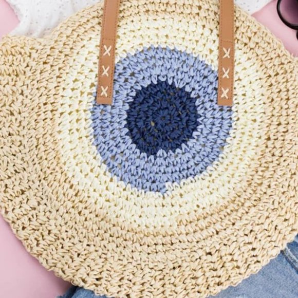 Evil Eye Protection Straw Weave Bag - Picture 2 of 8